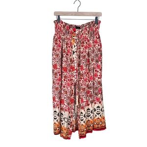 Y2K 90s Nicole Miller New York Boho Floral Maxi Skirt XL Pink Orange Smocked